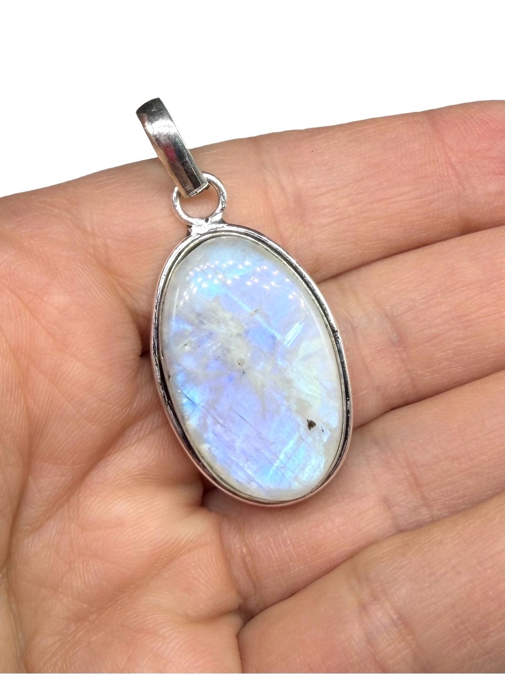 Rainbow Moonstone Necklace Pendant 925 Sterling Silver Overlay Oval Stone